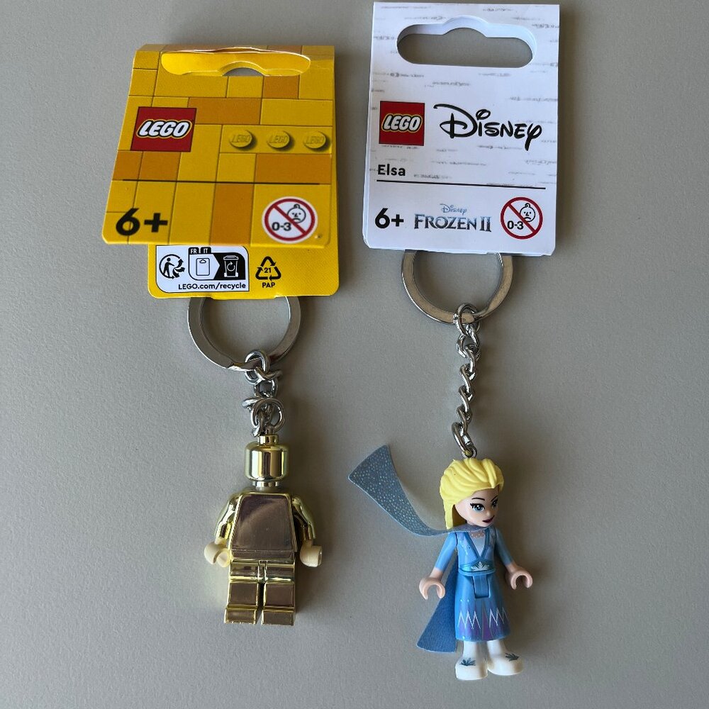Lego Man Gold Minifigure + Disney Princess Frozen Elza LOT OF 2 Keychain